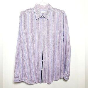 Bugatchi Uomo Mens Large Purple Pastel Long Sleeve Button-Down Shirt Shaped Fit